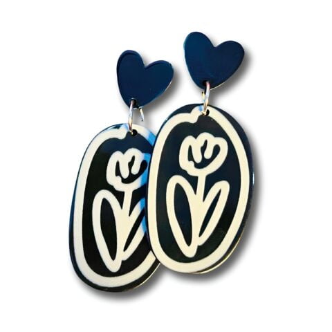 Chic Black White Heart Earrings