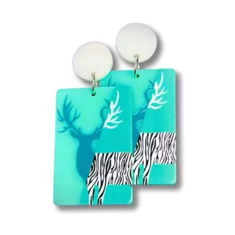 Sea Green Half Deer & Half Zebra Earrings
